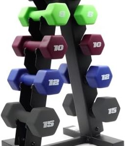 CAP Barbell 100 LB Set of Neoprene Dumbbells with Rack Color Series | 5, 8, 10, 12 and 15 LB pairs
