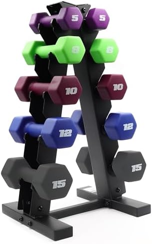 CAP Barbell 100 LB Set of Neoprene Dumbbells with Rack Color Series | 5, 8, 10, 12 and 15 LB pairs