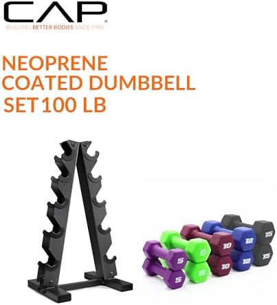 CAP Barbell 100 LB Set of Neoprene Dumbbells with Rack Color Series | 5, 8, 10, 12 and 15 LB pairs - Image 2