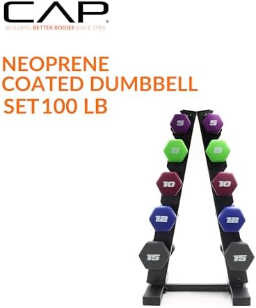 CAP Barbell 100 LB Set of Neoprene Dumbbells with Rack Color Series | 5, 8, 10, 12 and 15 LB pairs - Image 3