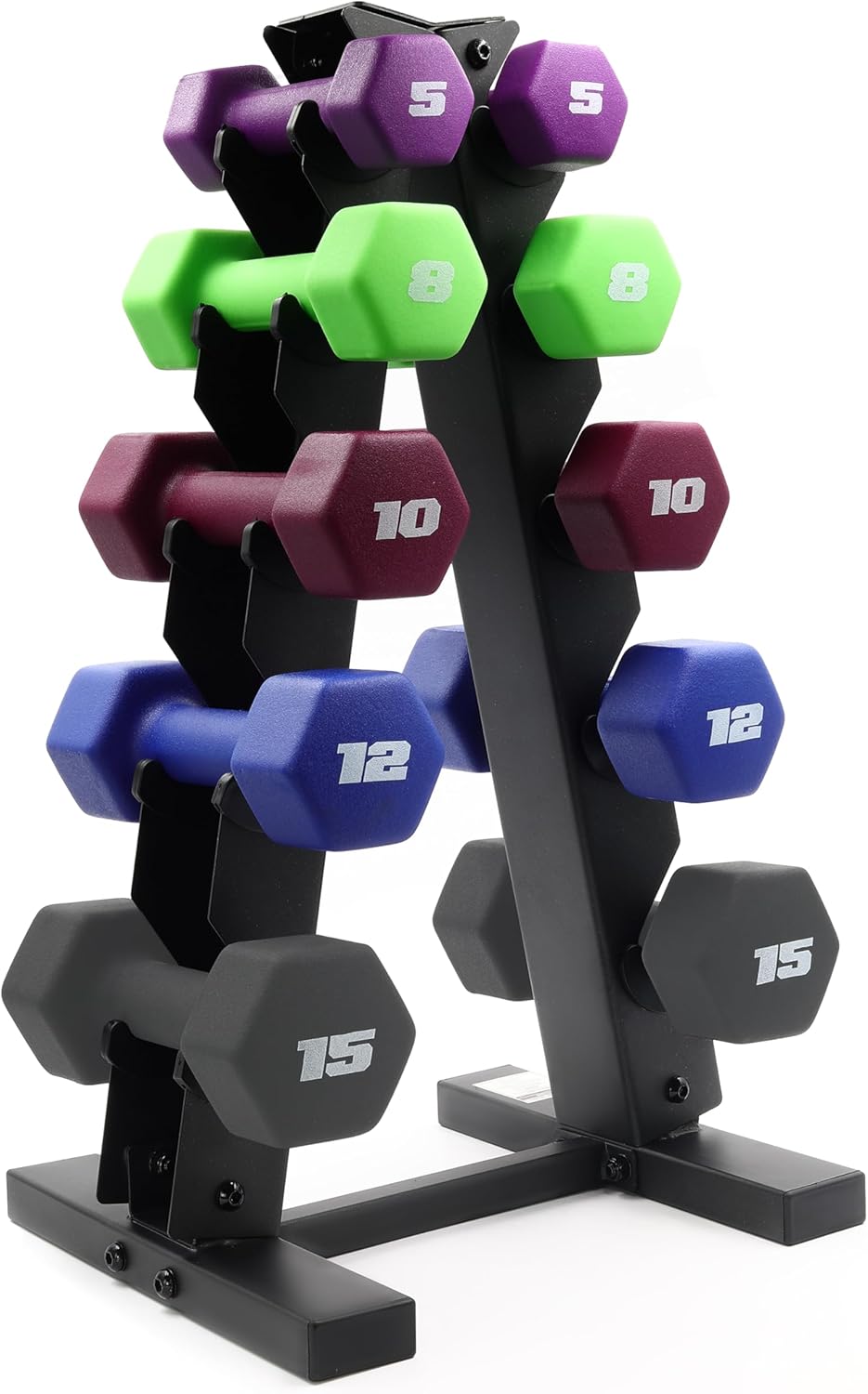 CAP Barbell 100 LB Set of Neoprene Dumbbells with Rack Color Series | 5, 8, 10, 12 and 15 LB pairs - Image 8